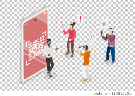 3D Isometric Flat Conceptual Illustration of QR Codes, Smartphone Scanning Technology 3D Isometric Flat Conceptual Illustration of QR Codes, Smartphone Scanning Technology 114885190