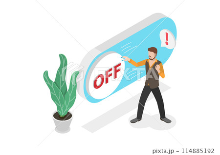 3D Isometric Flat  Conceptual Illustration of Saving Energy , Turn Off the light 114885192
