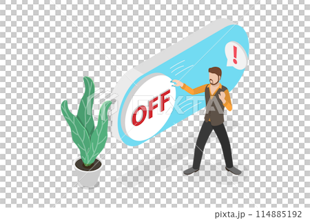 3D Isometric Flat  Conceptual Illustration of Saving Energy , Turn Off the light 114885192