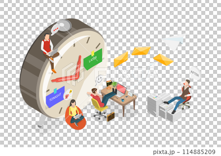 3D Isometric Flat Conceptual Illustration of Procrastination, Unprofitable Time, Do It Later 3D Isometric Flat Conceptual Illustration of Procrastination, Unprofitable Time, Do It Later 114885209