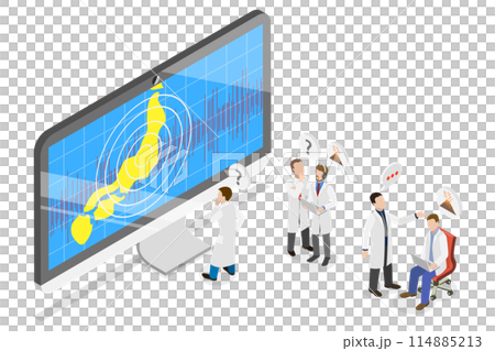 3D Isometric Flat  Conceptual Illustration of Seismograph, Seismology Research Data 114885213