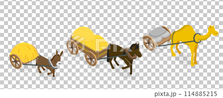 3D Isometric Flat  Set of Draft Animals, Medieval Transport 114885215