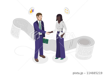 3D Isometric Flat  Conceptual Illustration of User Agreement, Partnership and Handshake 114885219