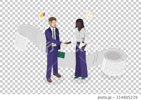 3D Isometric Flat  Conceptual Illustration of User Agreement, Partnership and Handshake 114885219
