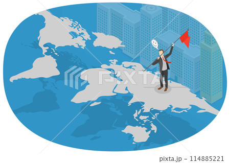 3D Isometric Flat  Conceptual Illustration of Business Expansion, Franchise in New Location 114885221