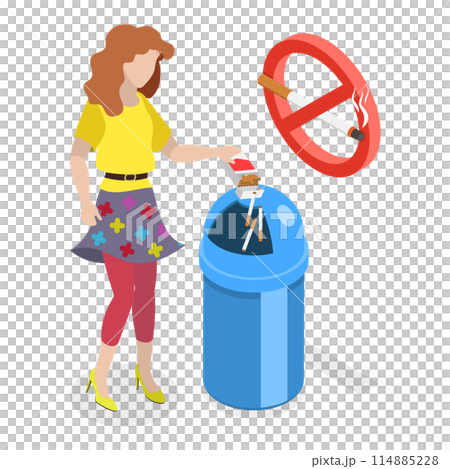 3D Isometric Flat  Conceptual Illustration of Quit Smoking, Refusal of Harmful Habits 114885228
