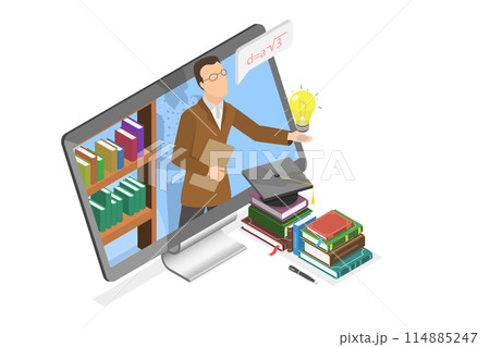 3D Isometric Flat Conceptual Illustration of Online Teaching, Distant Education 3D Isometric Flat Conceptual Illustration of Online Teaching, Distant Education 114885247