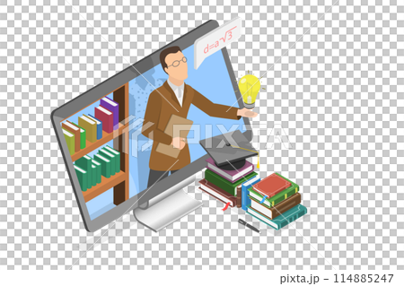 3D Isometric Flat Conceptual Illustration of Online Teaching, Distant Education 3D Isometric Flat Conceptual Illustration of Online Teaching, Distant Education 114885247