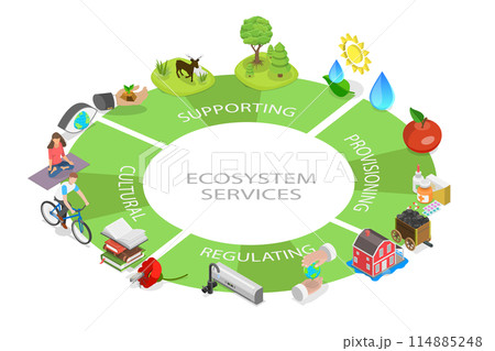 3D Isometric Flat Conceptual Illustration of Ecosystem Services, Environmental Awareness 3D Isometric Flat Conceptual Illustration of Ecosystem Services, Environmental Awareness 114885248