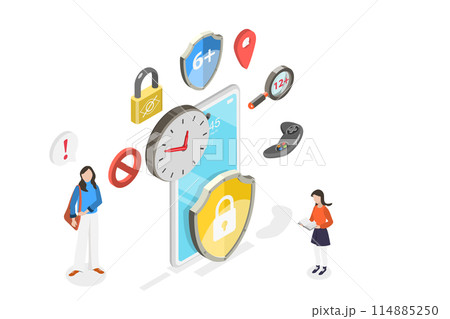 3D Isometric Flat  Conceptual Illustration of Parental Control Software, Internet Safity 114885250