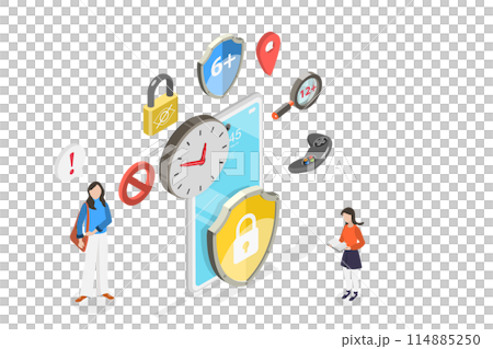 3D Isometric Flat  Conceptual Illustration of Parental Control Software, Internet Safity 114885250