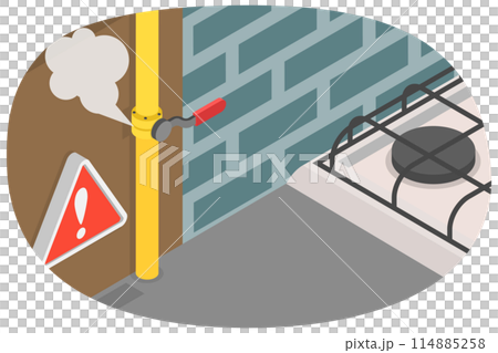 3D Isometric Flat  Icon of Gas Leak, Warning Symbol 114885258