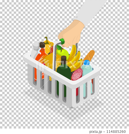 3D Isometric Flat Icon of Grocery Basket, Buying Food in a Supermarket 3D Isometric Flat Icon of Grocery Basket, Buying Food in a Supermarket 114885260