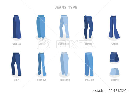 3D Isometric Flat Set of Jeans Styles, Fashion Pants 3D Isometric Flat Set of Jeans Styles, Fashion Pants 114885264