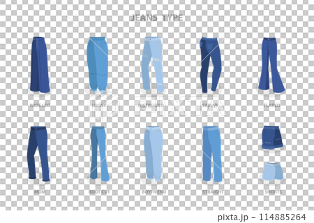 3D Isometric Flat Set of Jeans Styles, Fashion Pants 3D Isometric Flat Set of Jeans Styles, Fashion Pants 114885264