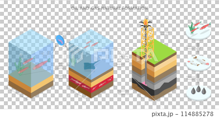 3D Isometric Flat  Conceptual Illustration of Oil And Gas Natural Formation, Earth Layers 114885278