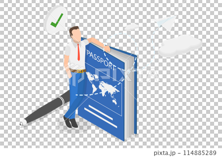 3D Isometric Flat  Conceptual Illustration of National Identification Card, Document for Travel and Immigration 114885289