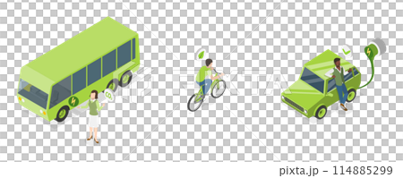 3D Isometric Flat  Conceptual Illustration of Sustainable Transport, Eco Friendly Vehicle 114885299