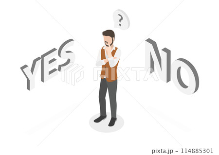 3D Isometric Flat  Conceptual Illustration of Choose Yes Or No, Right or Wrong 114885301