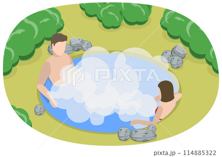 3D Isometric Flat Conceptual Illustration of Japanese Spa Resort, Enjoying Water Procedures 3D Isometric Flat Conceptual Illustration of Japanese Spa Resort, Enjoying Water Procedures 114885322