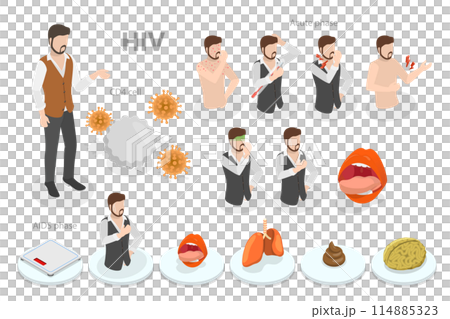 3D Isometric Flat  Conceptual Illustration of HIV, Human Immunodeficiency Virus 114885323