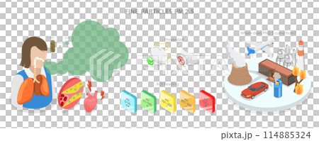 3D Isometric Flat Conceptual Illustration of Fine Particles PM 2.5, Air Pollution 3D Isometric Flat Conceptual Illustration of Fine Particles PM 2.5, Air Pollution 114885324
