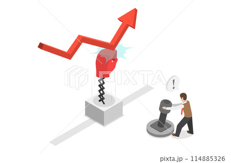3D Isometric Flat  Conceptual Illustration of Stock Market Rebound, Economical Rise After a Fall 114885326