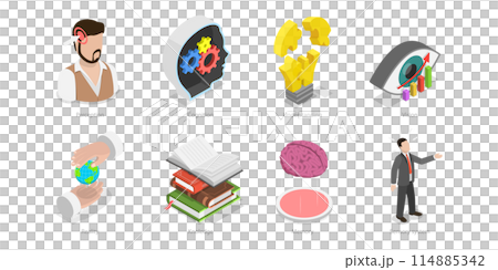 3D Isometric Flat  Conceptual Illustration of Sensory System, Sense Organs, Knowledge of World 114885342