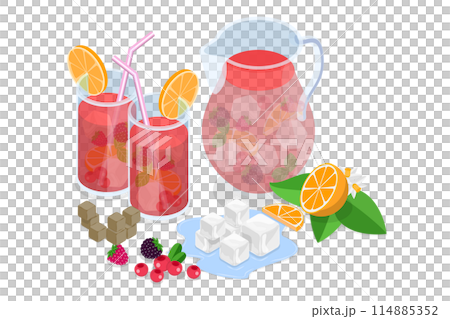 3D Isometric Flat  Conceptual Illustration of Sangria, Traditional Spanish Drink 114885352
