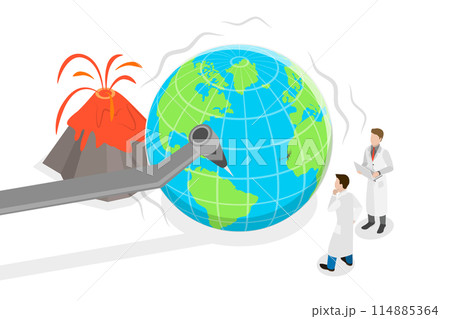 3D Isometric Flat  Conceptual Illustration of Predicting Natural Disasters, Gathering Seismic Data 114885364