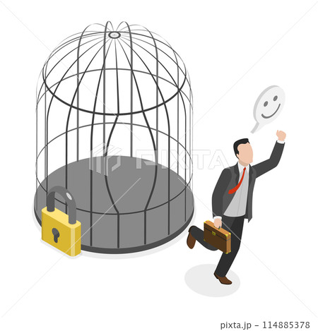 3D Isometric Flat Conceptual Illustration of Escape From Routine, Freedom and Rehabilitation 3D Isometric Flat Conceptual Illustration of Escape From Routine, Freedom and Rehabilitation 114885378