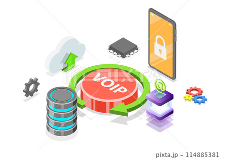 3D Isometric Flat Conceptual Illustration of IP Telephony Protocol, VOIP 3D Isometric Flat Conceptual Illustration of IP Telephony Protocol, VOIP 114885381