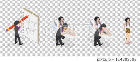 3D Isometric Flat Conceptual Illustration of Tatto Master, Artist Work Process 3D Isometric Flat Conceptual Illustration of Tatto Master, Artist Work Process 114885388