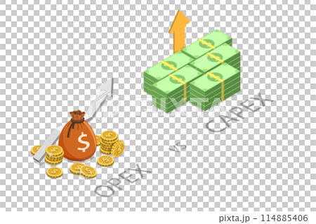 3D Isometric Flat  Conceptual Illustration of Opex Vs Capex, Operating Versus Capital Expenses 114885406