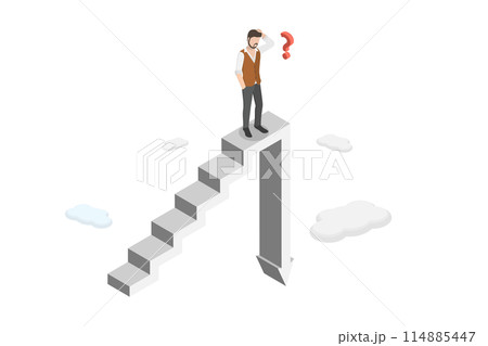 3D Isometric Flat  Conceptual Illustration of Stock Market Decline, Inflationary Financial Crisis 114885447