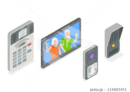 3D Isometric Flat Set of Intercom Equipment Items, Security System 3D Isometric Flat Set of Intercom Equipment Items, Security System 114885451