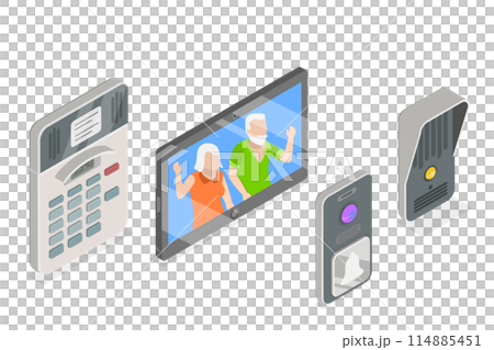 3D Isometric Flat  Set of Intercom Equipment Items, Security System 114885451