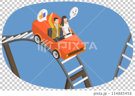 3D Isometric Flat  Conceptual Illustration of Rollercoaster Rides, Entertainment, Amusement Park 114885458