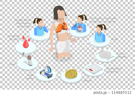 3D Isometric Flat  Conceptual Illustration of Active Tuberculosis, Respiratory Medicine Pulmonology 114885512