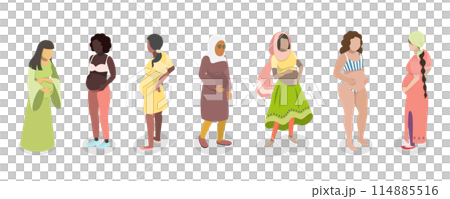 3D Isometric Flat Set of Different Ethnicity And Pregnancy, Maternity and Motherhood 3D Isometric Flat Set of Different Ethnicity And Pregnancy, Maternity and Motherhood 114885516