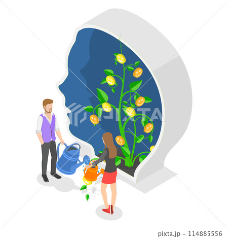 3D Isometric Flat  Conceptual Illustration of Positive Thinking, Growth Mindset, Wellbeing 114885556