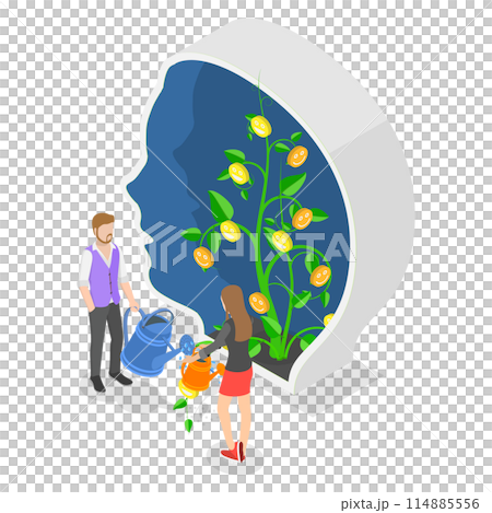 3D Isometric Flat  Conceptual Illustration of Positive Thinking, Growth Mindset, Wellbeing 114885556