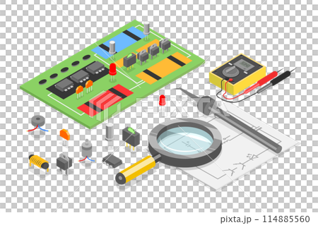 3D Isometric Flat  Conceptual Illustration of Repair Of Electronic Equipment, Service Center, Workshop 114885560