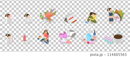 3D Isometric Flat  Conceptual Illustration of Menstruation, Feminine Hygiene Products 114885563
