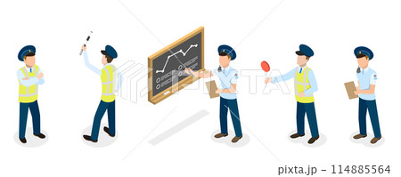 3D Isometric Flat  Set of Traffic Policeman Characters, Road Inspector Occupation 114885564