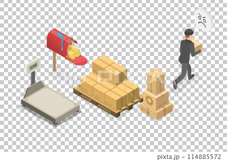 3D Isometric Flat  Conceptual Illustration of Theft At Post Office, Hooligan Stole a Package 114885572