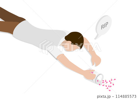 3D Isometric Flat  Conceptual Illustration of Opioid Overdose Epidemic, Drug Addiction 114885573