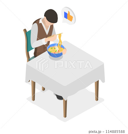 3D Isometric Flat  Conceptual Illustration of Soup With Noodles, Traditional Asian Food 114885588