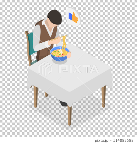 3D Isometric Flat  Conceptual Illustration of Soup With Noodles, Traditional Asian Food 114885588