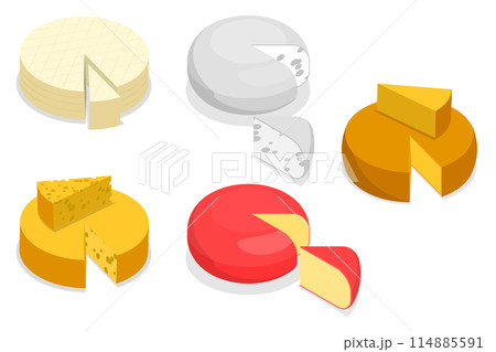 3D Isometric Flat  Set of Cheese Set, Organic Fresh Food 114885591